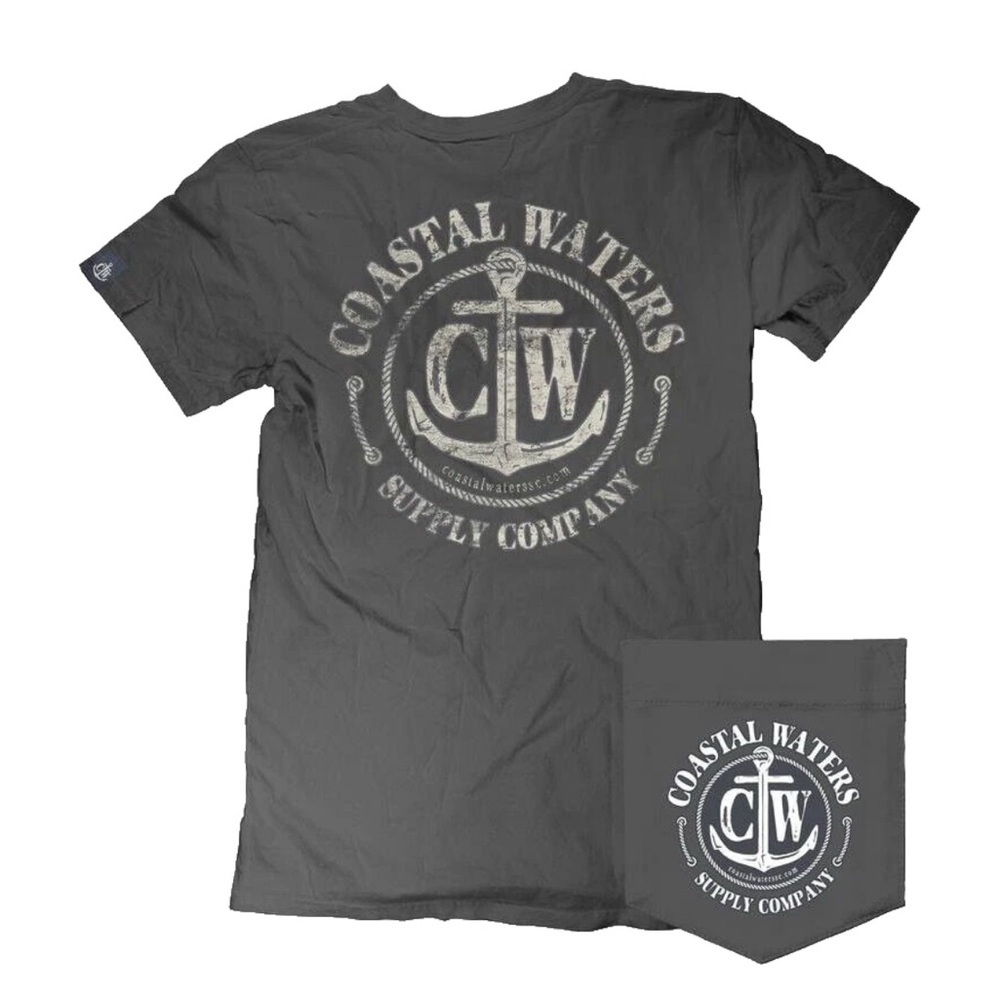 Coastal Waters Gray Short Sleeve Tees Classic Crew Neck